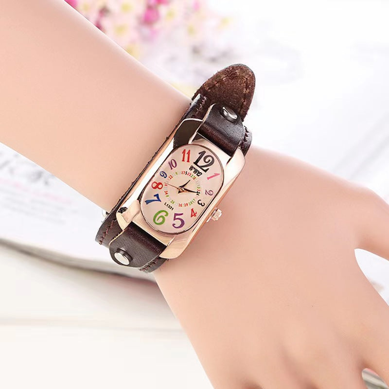 Montre vintage tendance en cuir véritable pour hommes