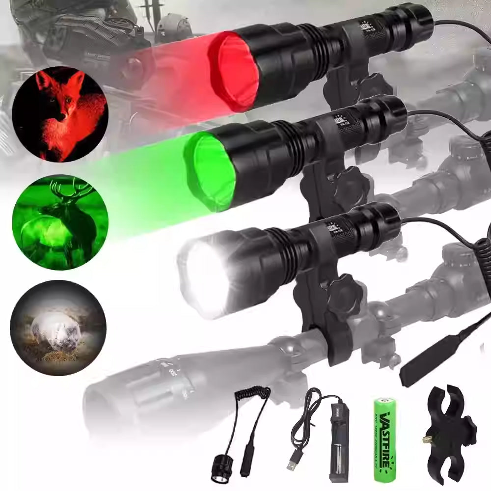Puissante lampe de poche rouge C8 Tactical Vert Rouge Torche blanche