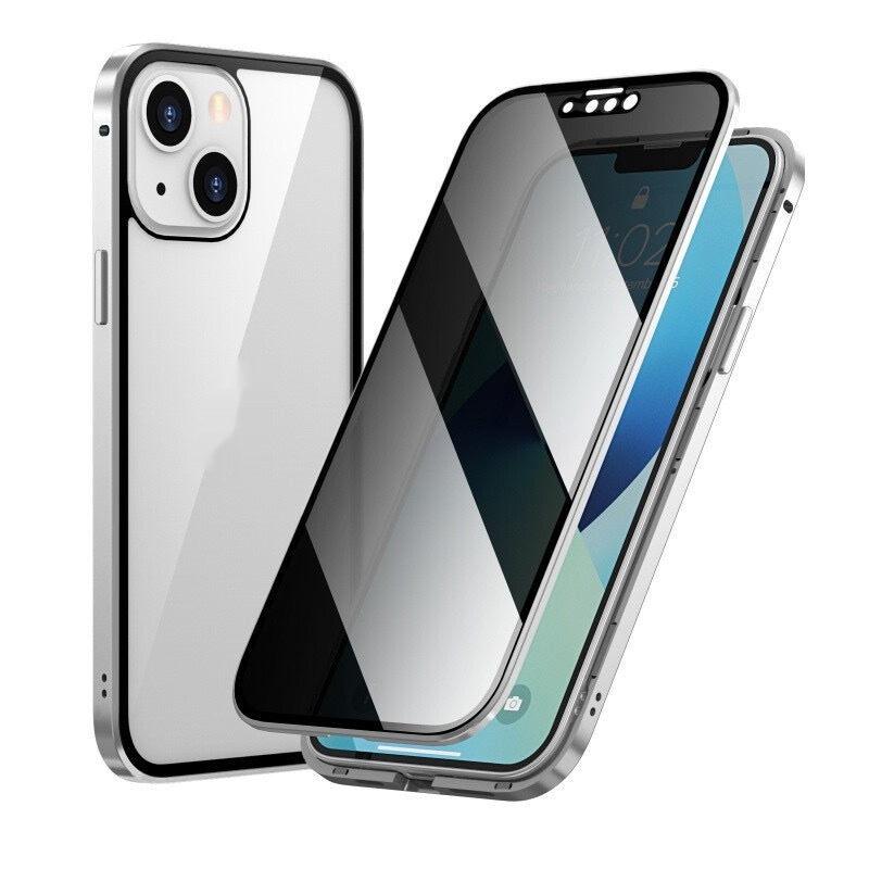 Boîtier de téléphone en verre double face magnétique anti-peep King métal
