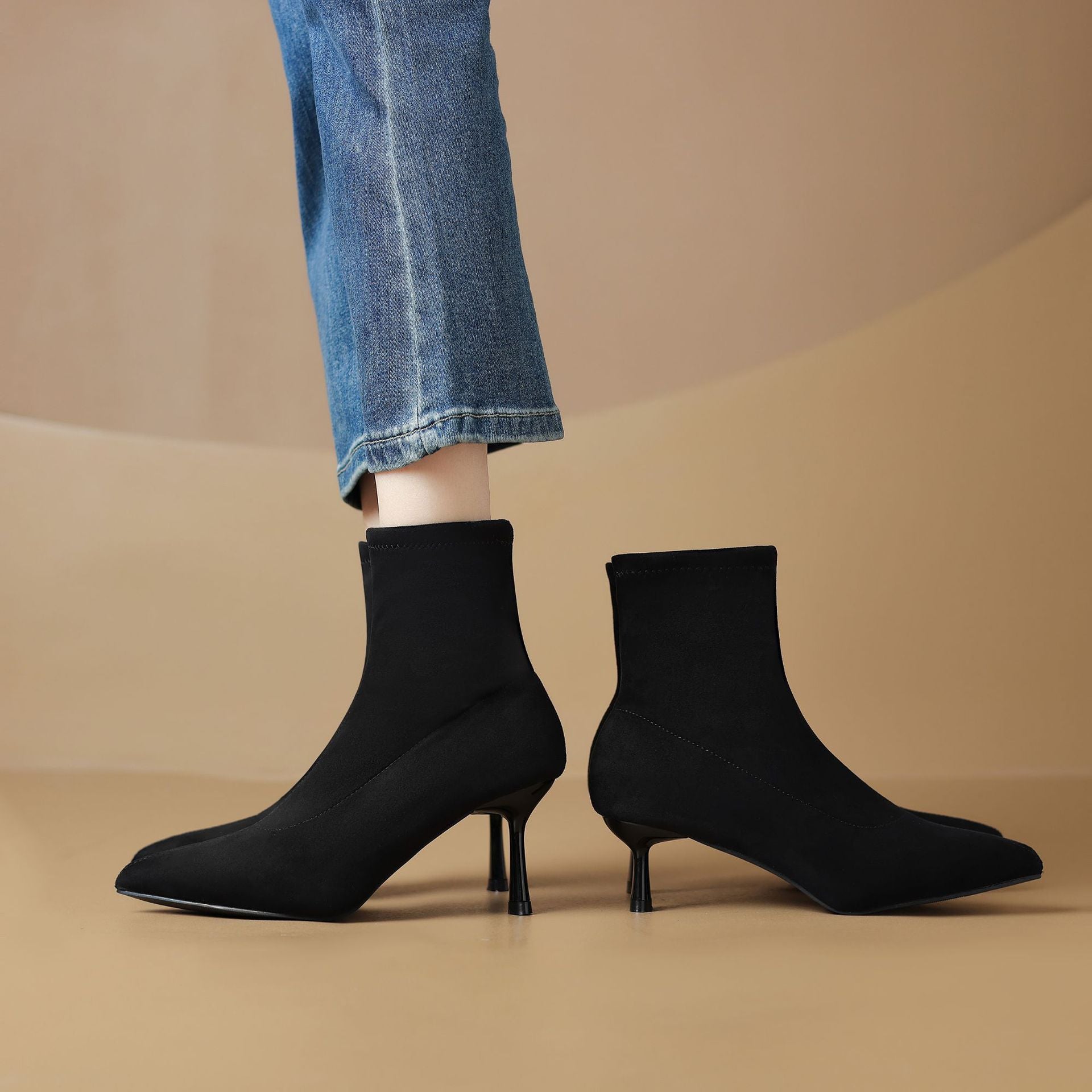 Bottes élégantes à pointe pointue de style français Stretch Slim-fit