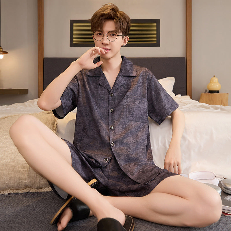 Hommes Summer Cardigan Ice-silk Manches courtes Top et shorts