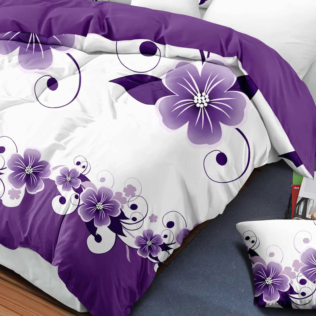 Ensemble de lit et de rideau floral pour 9 pieces (Queen/King/Cal King) - Lit en microfibre matelassé