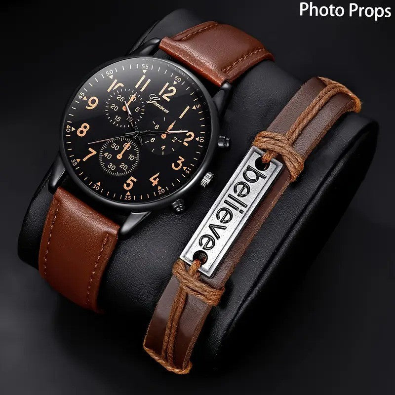 Ensemble de montres à quartz minimaliste noir pour hommes