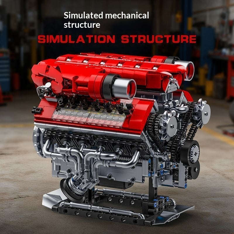 V12 Modèle de jouet de bloc de construction mécanique d'assemblage moteur