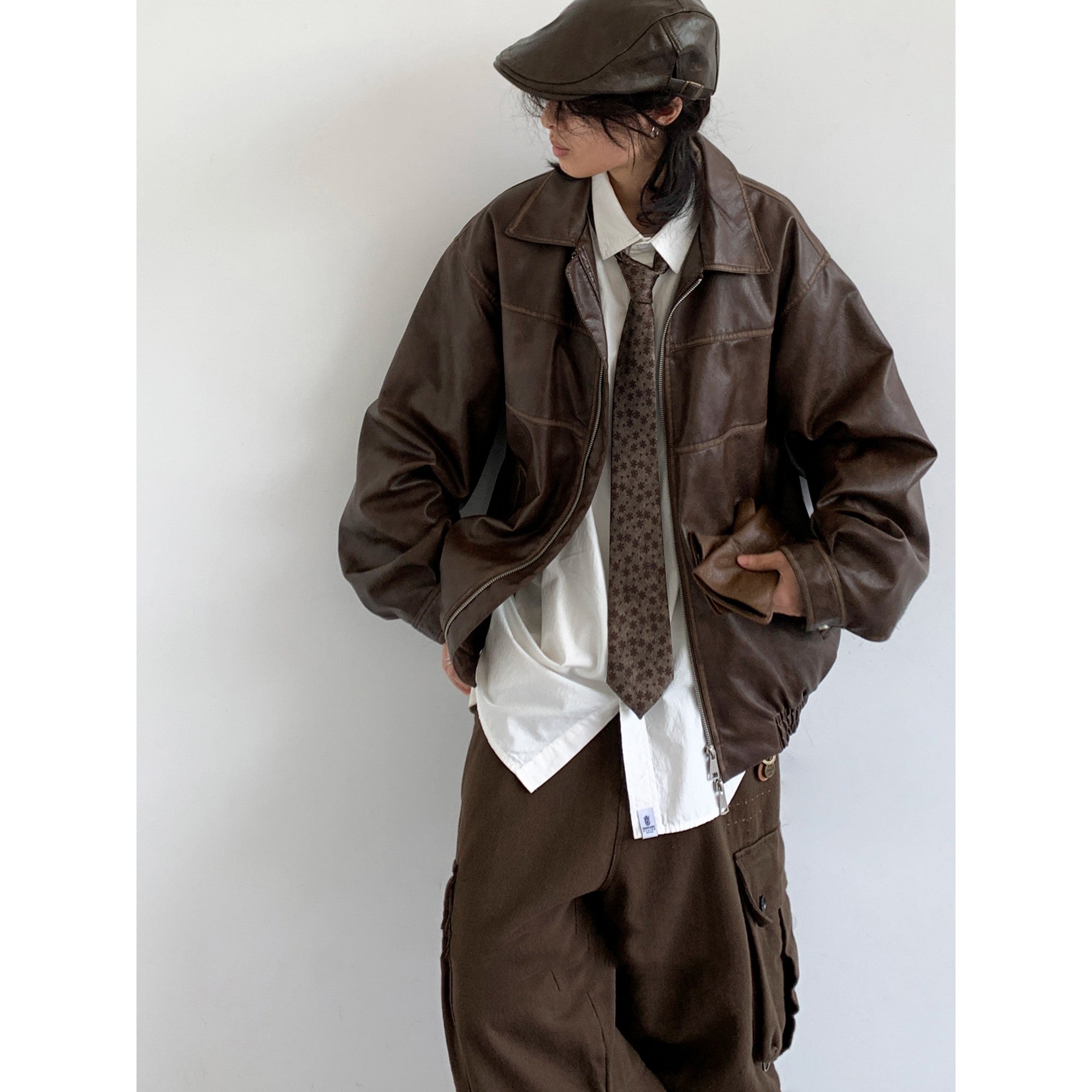 Veste en cuir retro japonais Loose High Street