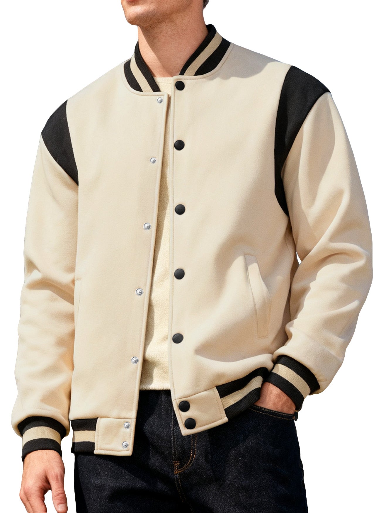 Veste de baseball pour hommes de couleur contrastante de printemps