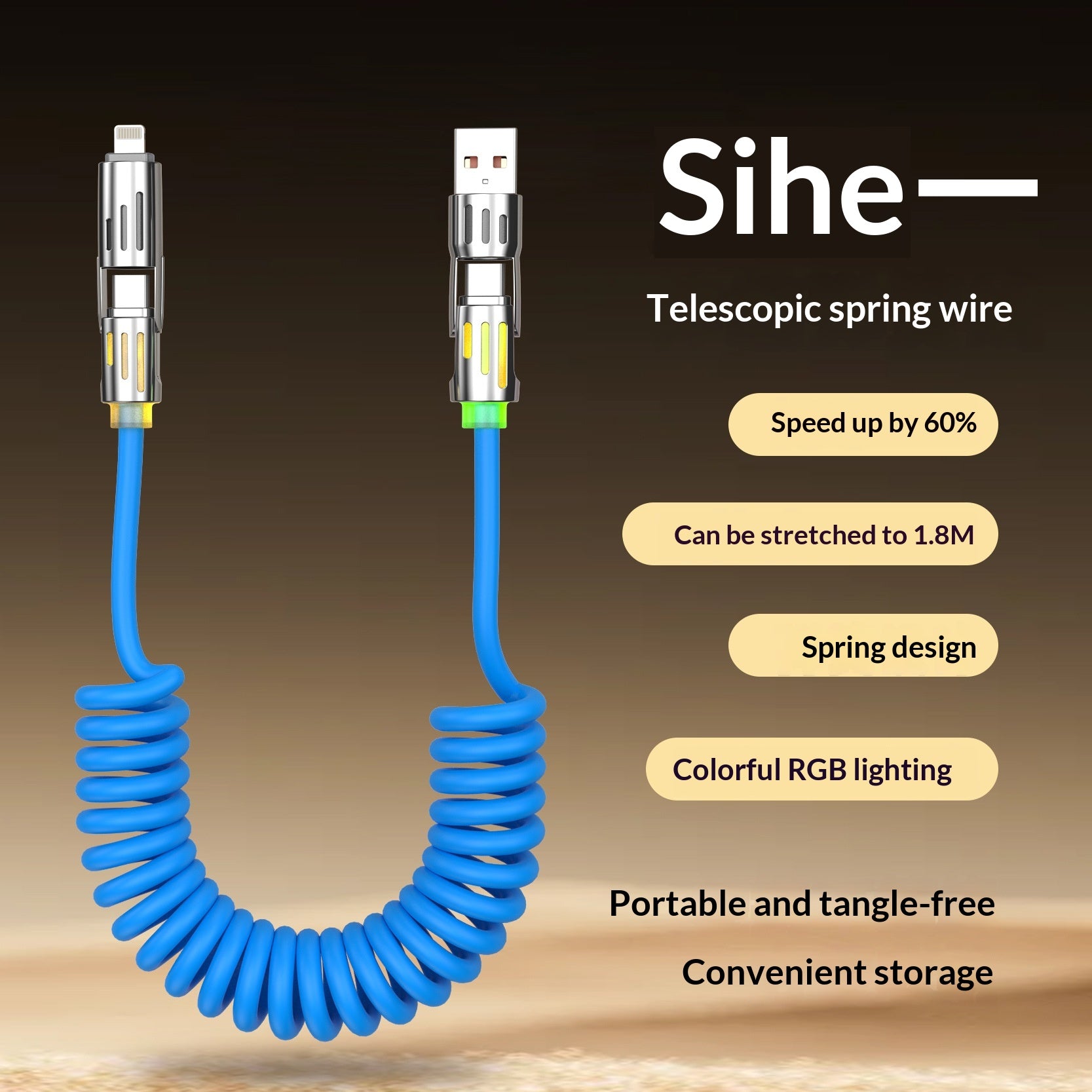 Câble de téléphone Spring Light Bar 4-en-1 65W câble de données
