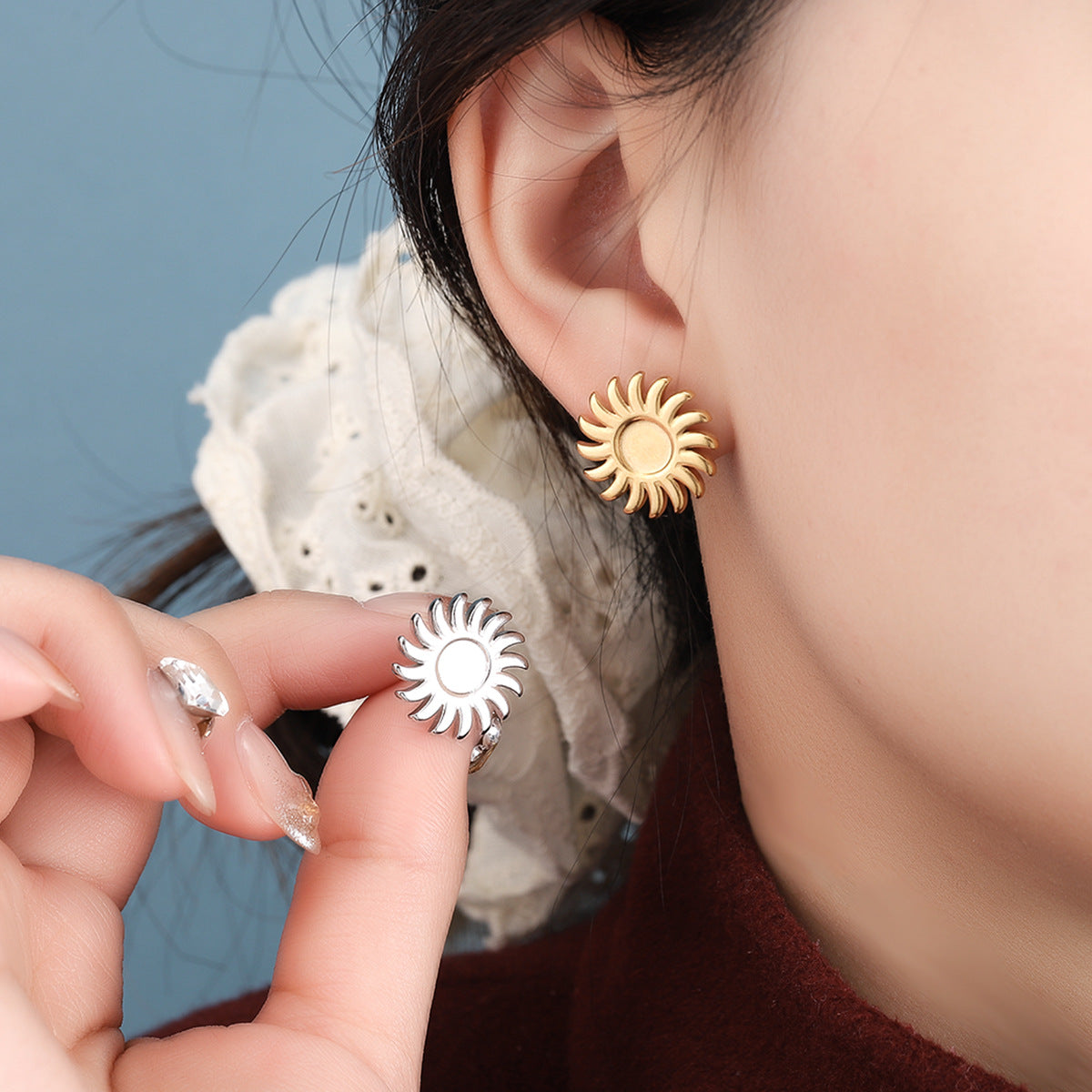 Boucles d'oreilles de mode créative simple Sunflower Acier inoxydable Boucle d'oreille Tempérament exagérée