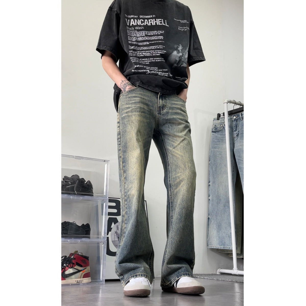 Hommes American Style Retro Lavés Distrait Droit Jeans Jambes