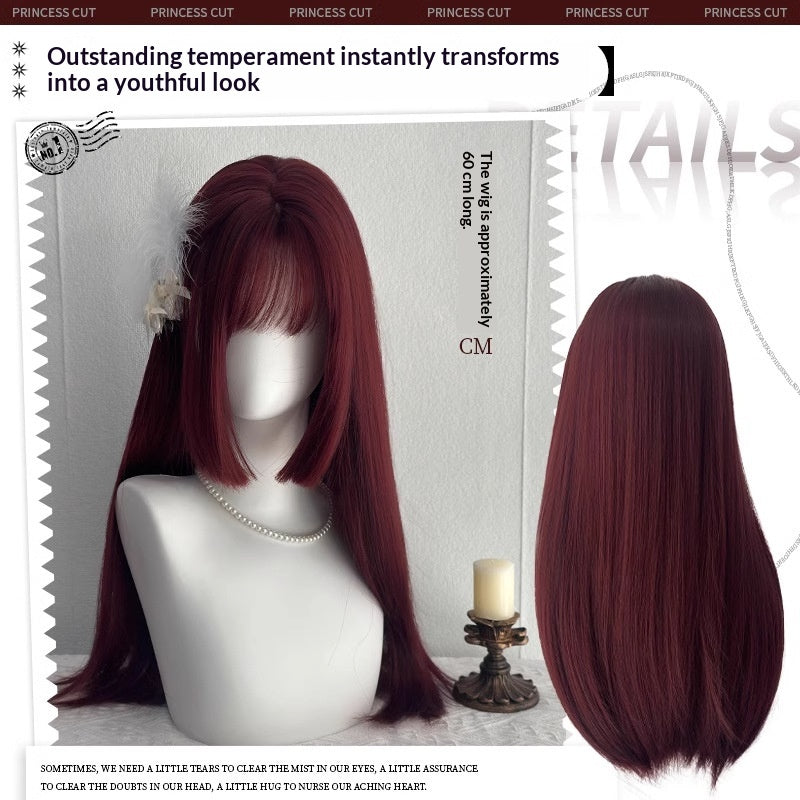 Rouge Perruque Femme Long cheveux naturel pleine tête Cap Style japonais