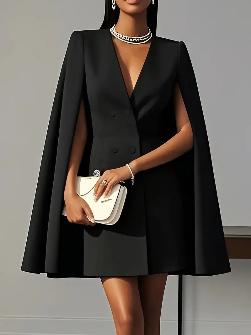 European and American Foreign Trade Women's Clothing Autumn Double-Breasted Chal Cape Sol
