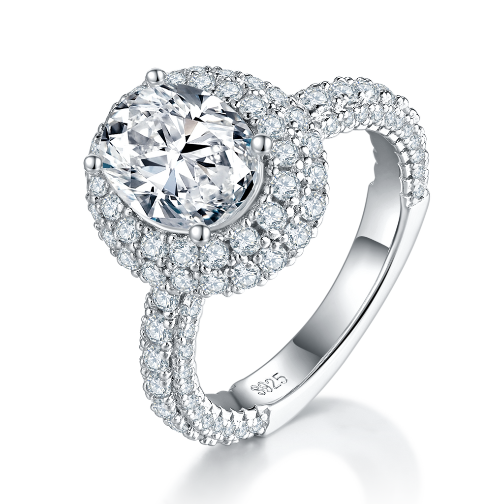 S925 Argent Sterling 2ct Anneau de Moissanite ovale