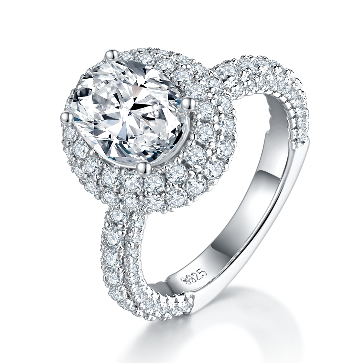 S925 Argent Sterling 2ct Anneau de Moissanite ovale