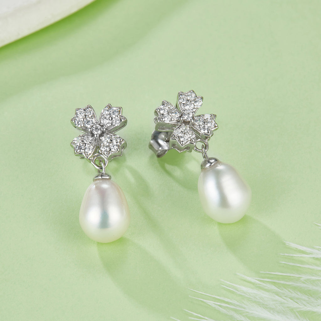 S925 Boucles d'oreilles en perles d'eau douce naturelles en argent sterling