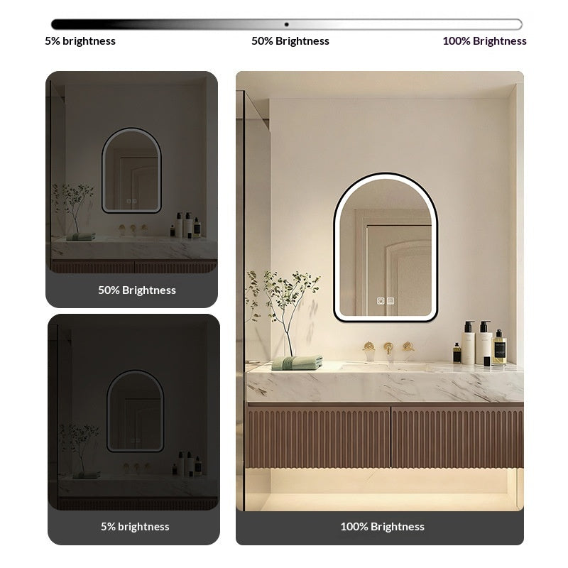 Wall-mounted arched bathroom mirror, no drilling required