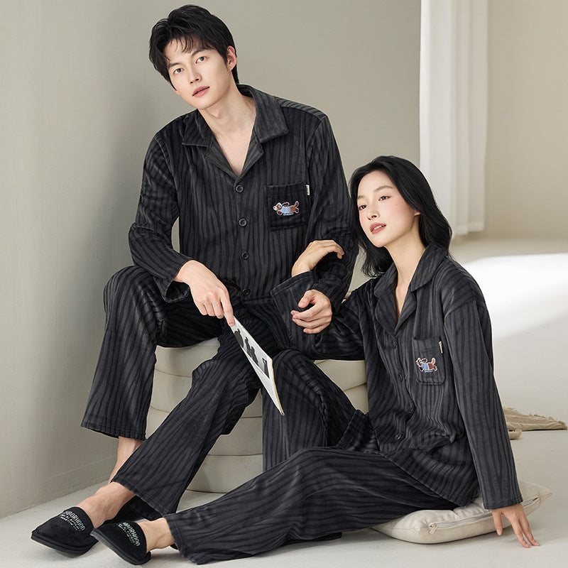 Couples Pyjama AutomneHiver Épaisseur Fleece-lined Fleece Hommes Ensemble