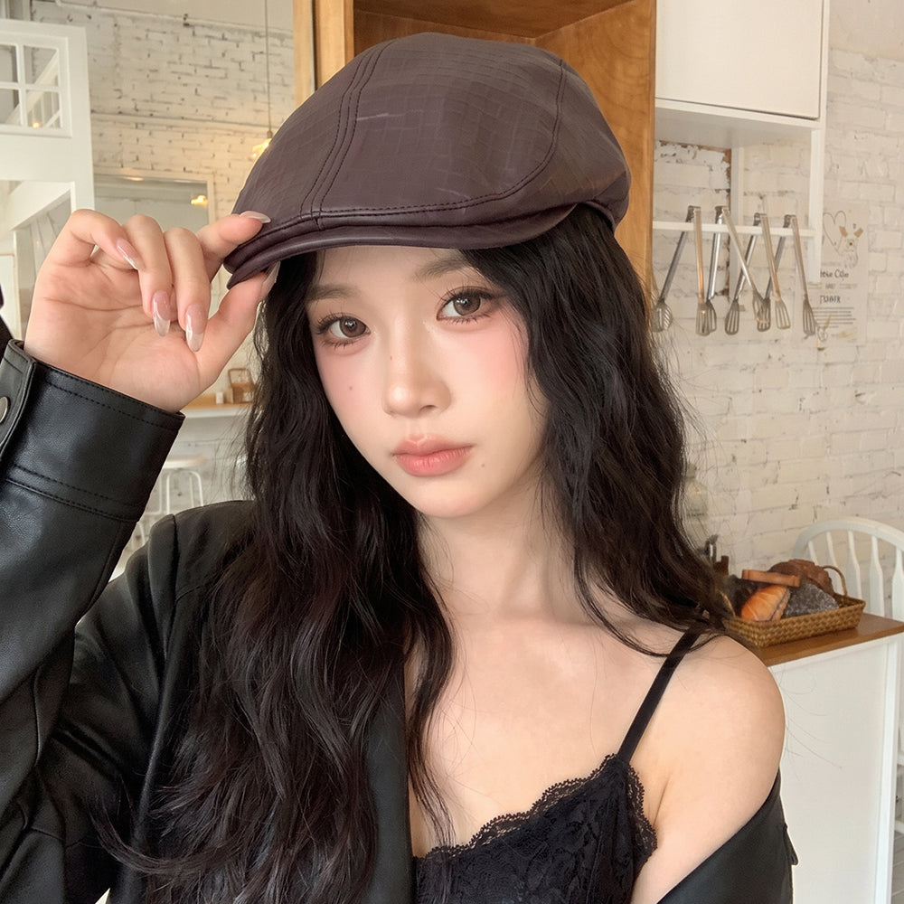 PU Embossed Check Pattern Forward Cap