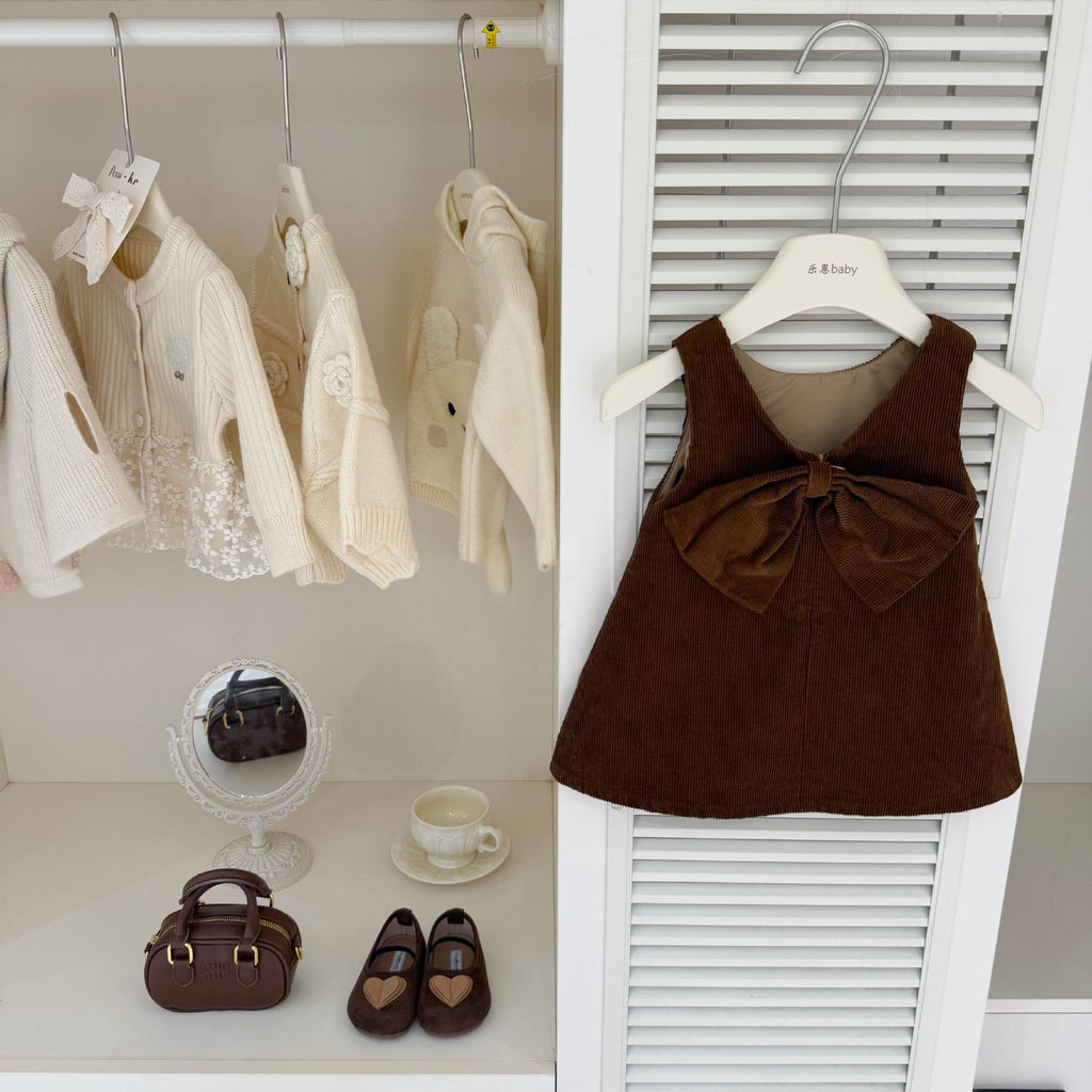 Filles Autumn Bow-Knot Top et robe deux pièces Set