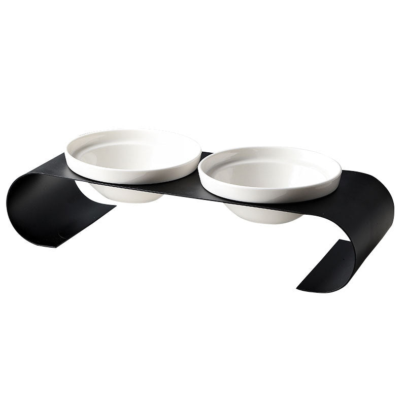 Double Bowl Dog Bowl Iron Frame Prote Spine Ceramic Bowl Set
