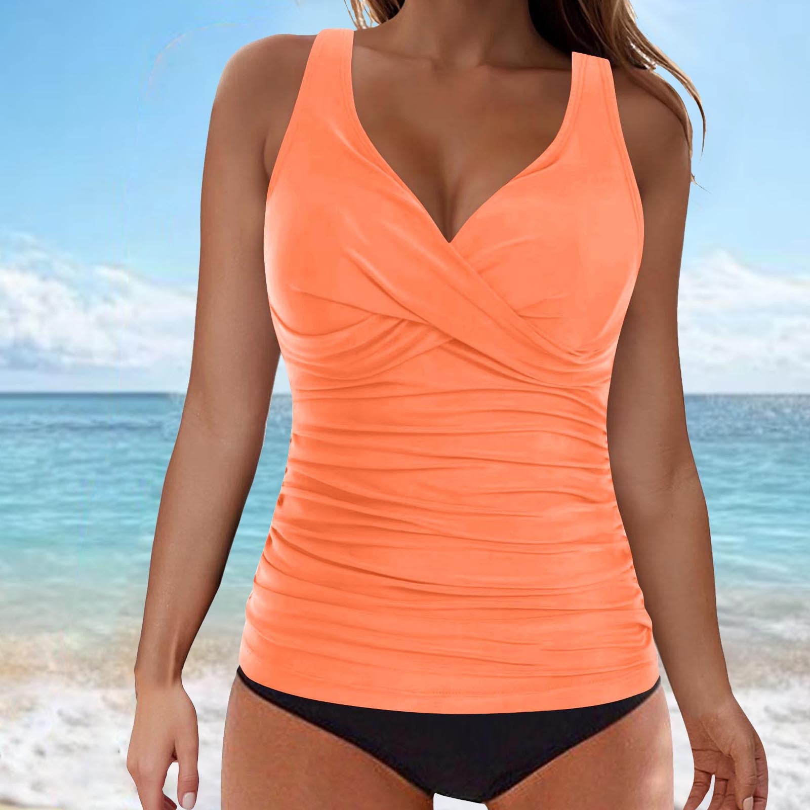 Haut de maillot de bain Crossover col V avec paillettes réglables