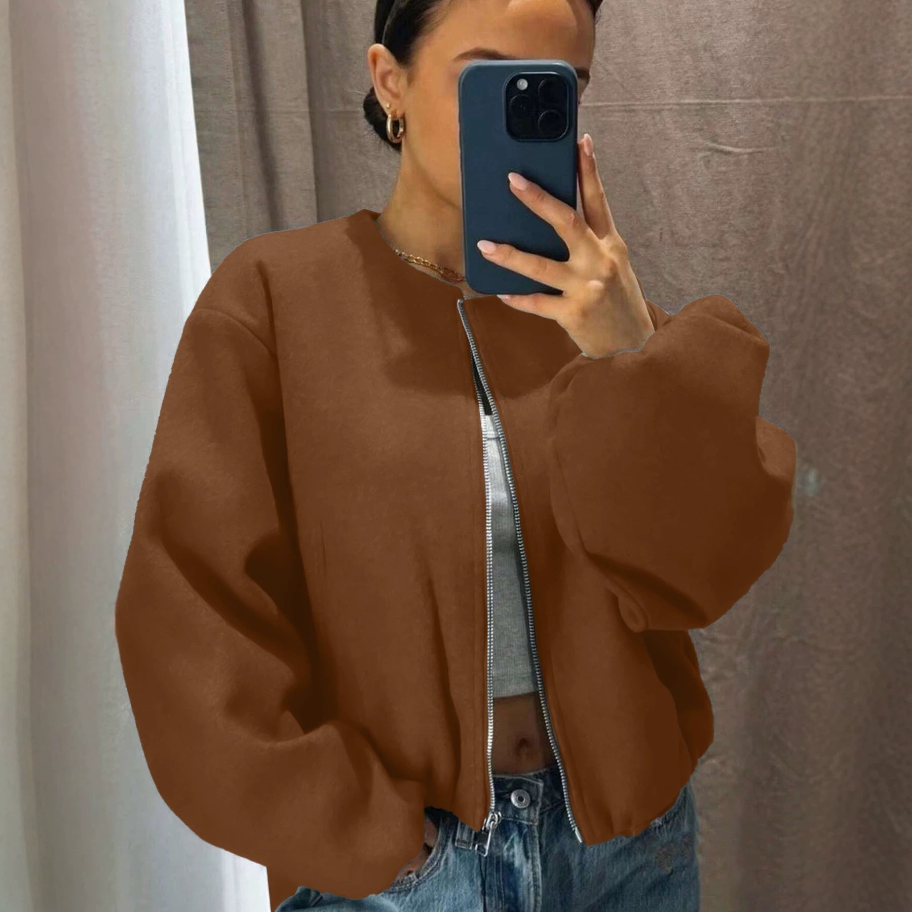 Veste courte zippée avec manches longues