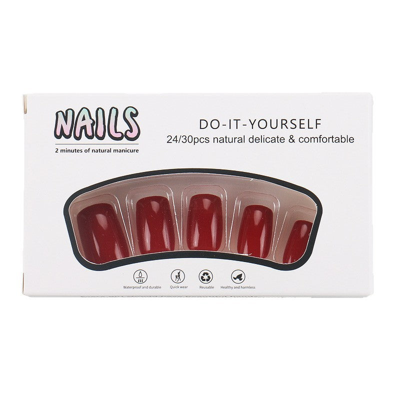 Détachable Classic Solid-color Wine-rouge Square Nail Art