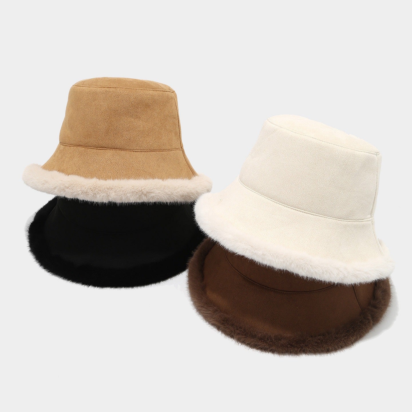 Chapeau de seau double-sidé Chapeau de pêcheur chaud en peluche épais pour femmes