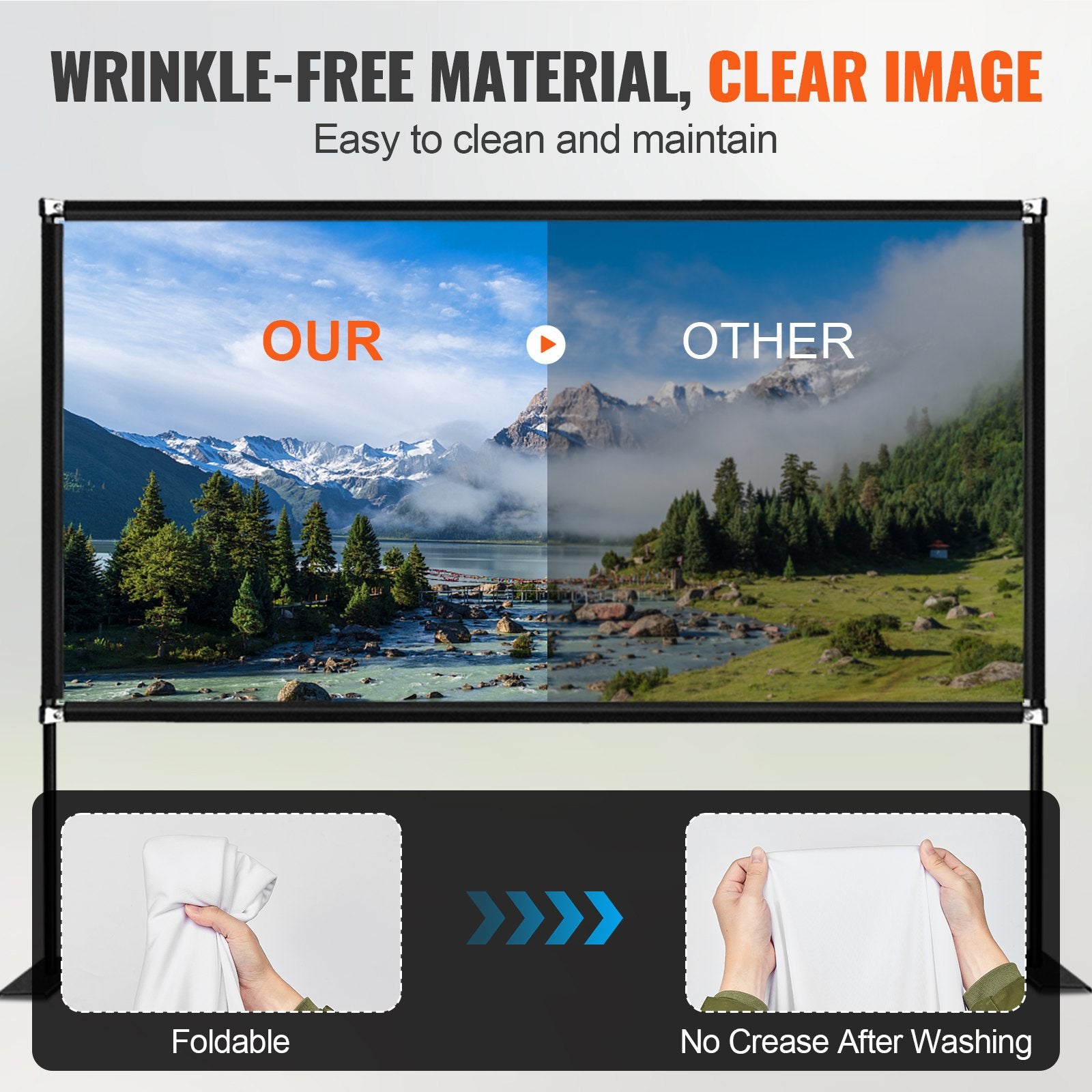 Écran de projecteur avec support 150inch écran de film portable 16:9 4K HD large angle extérieur Pr