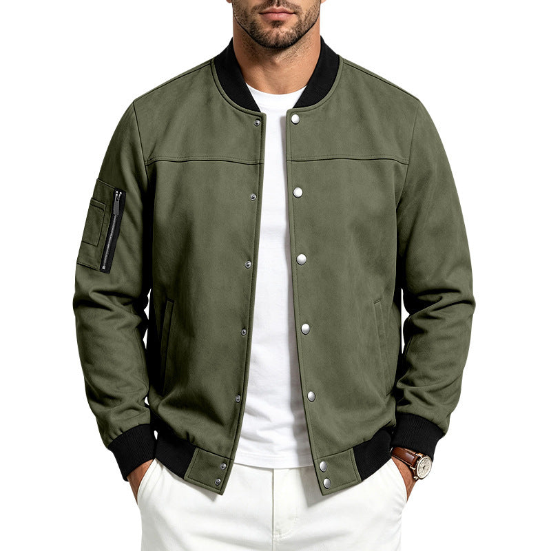 Homme Suede-Blend Casual Sportif Stand-Neck Veste avec boutons