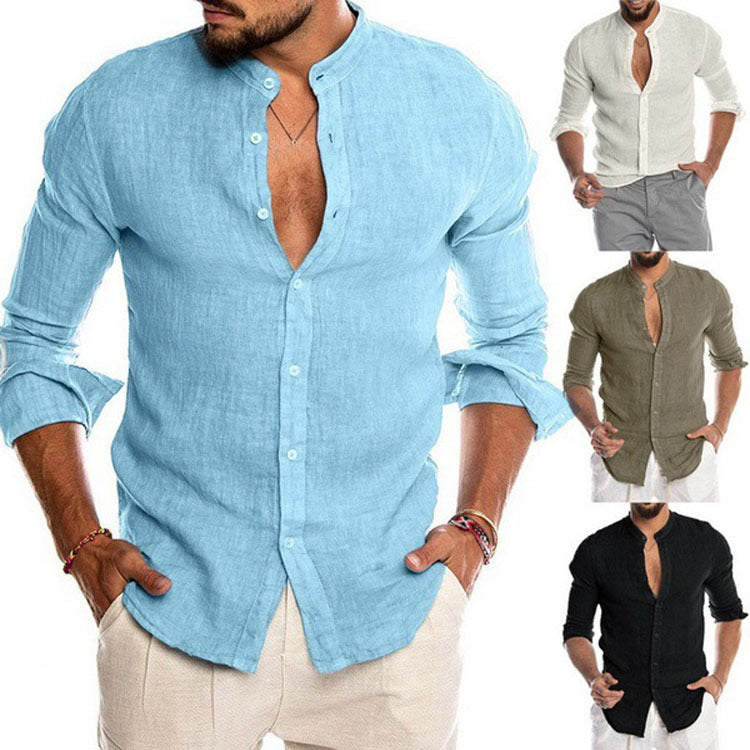 Linge de maison à col V Cardigan Manches longues Chemise Homme