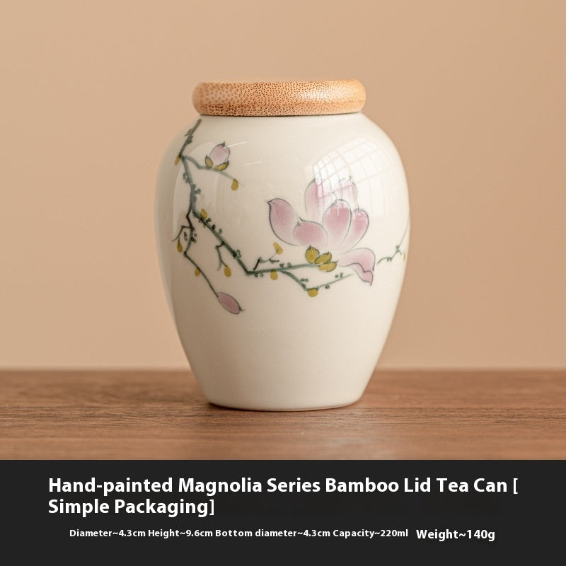 Chinese peinte à la main en céramique Pot de thé scellé stockage Portable résistant à l'humidité Bamboo Cover S