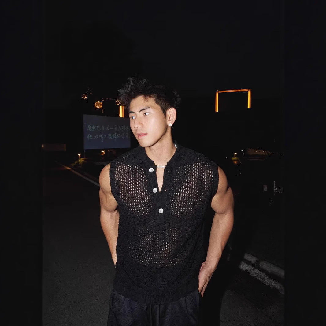 Ice Silk Knit Sleeveless T-Shirt
