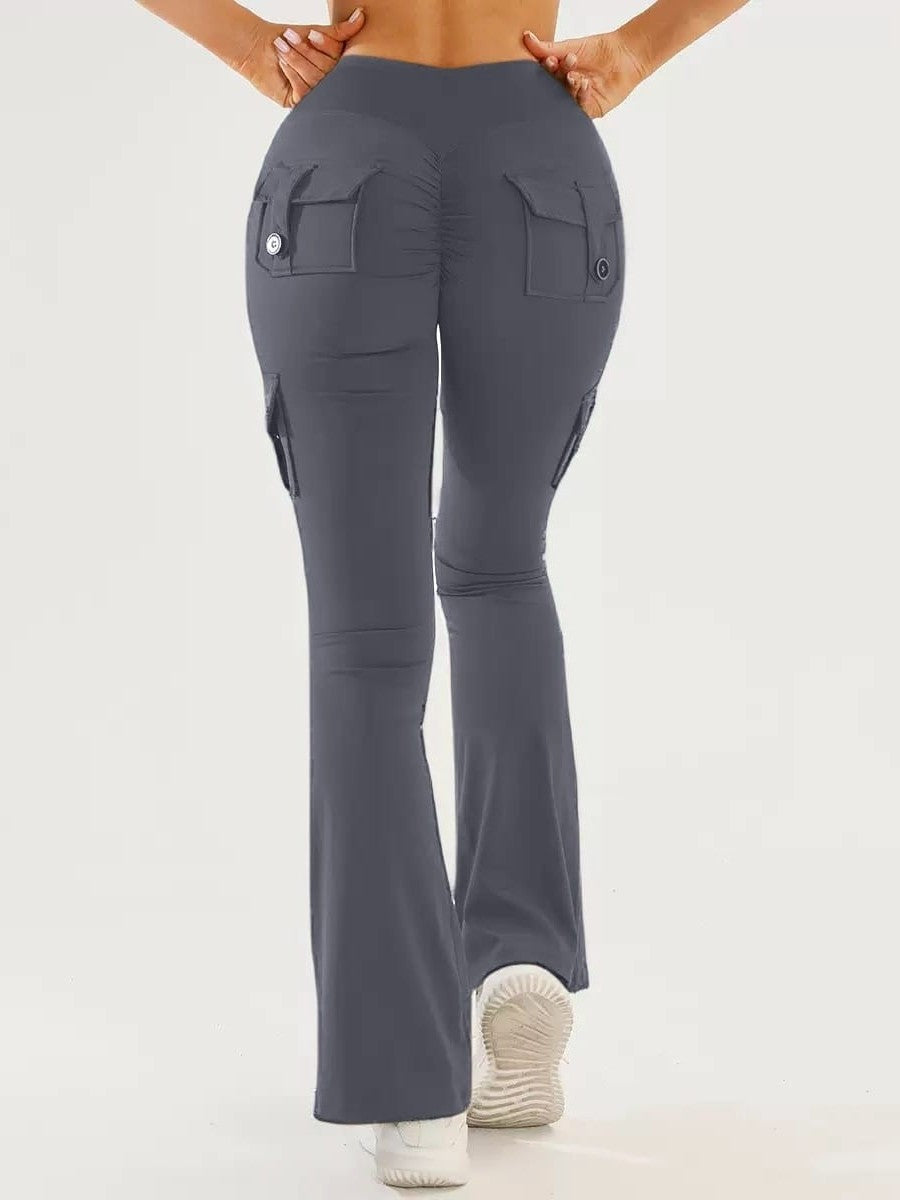 Yoga Tight-Fitting Pantalons de Yoga Sports de plein air Fitness Multi-Pocket Yoga Long Pantalons Flared P