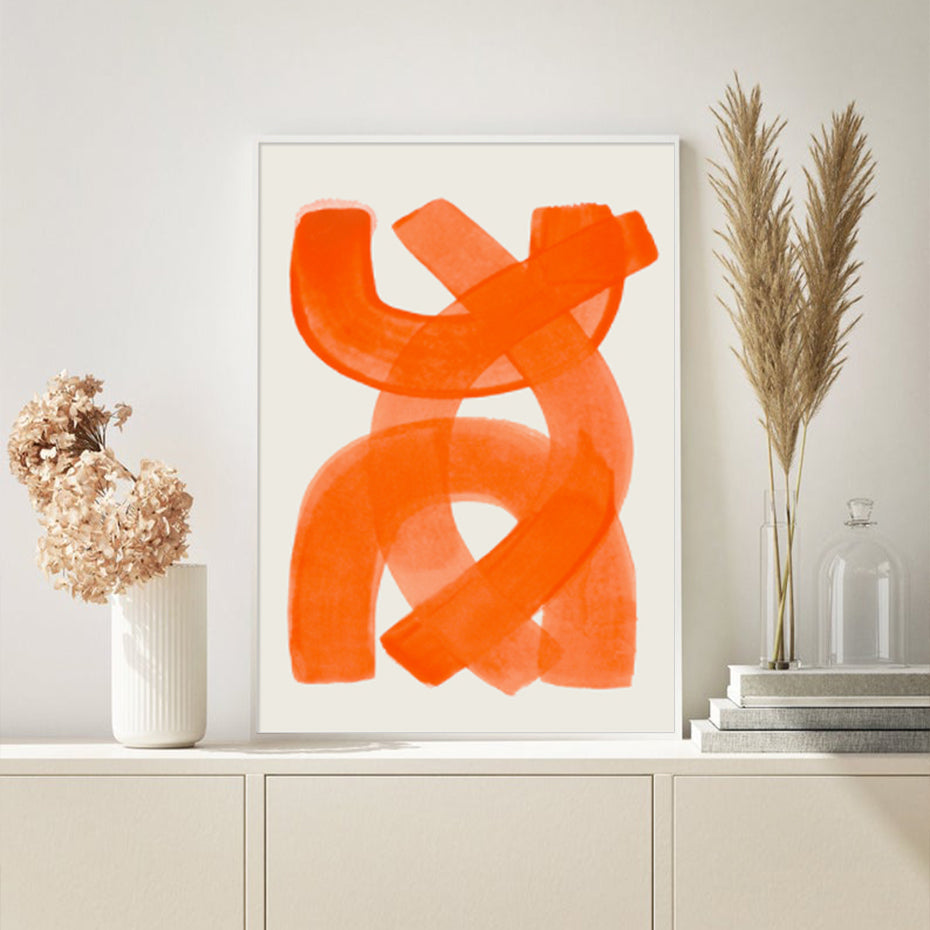 Modern Abstract Mid-century Aquarelle Brosse Affiche sur toile orange