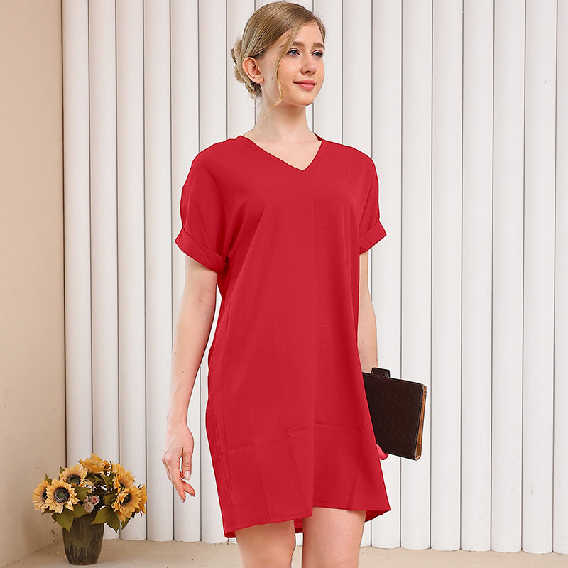 Robe de décoration à manches courtes en col V-n occasionnel