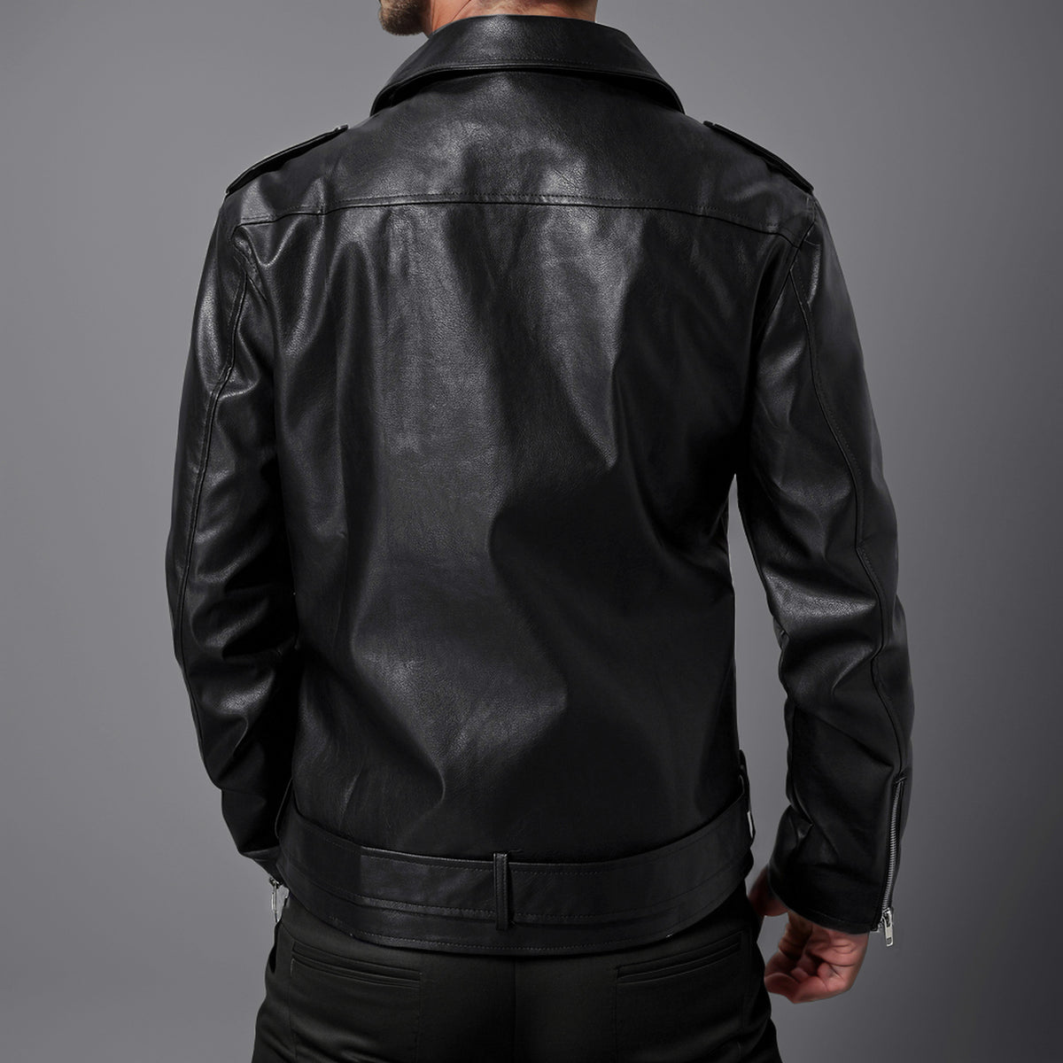 Veste en cuir mince Lapel