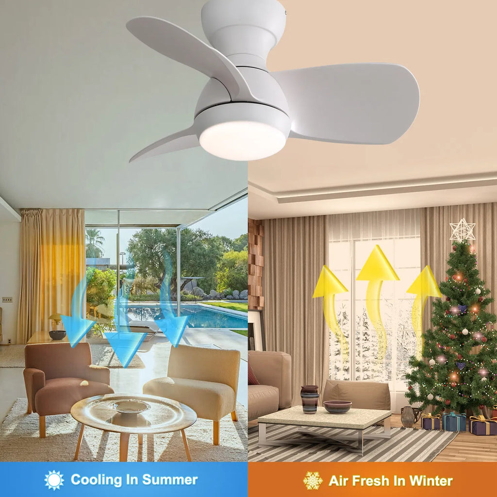 Ventilateur de plafond intérieur 23 pouces avec 3 couleurs dimmables 3 lames ABS Télécommande réversible DC