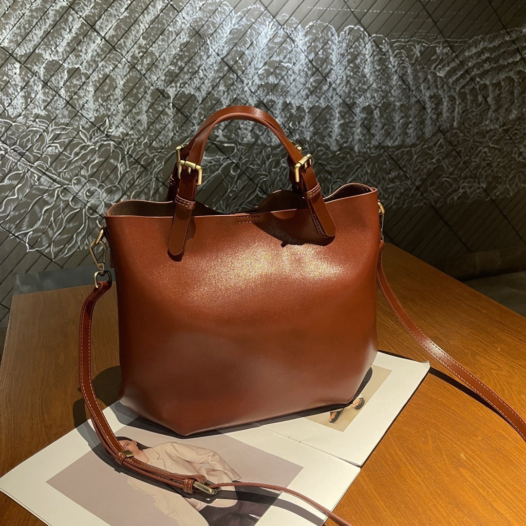 Sac à bandoulière pour femmes en cuir souple de grande capacité
