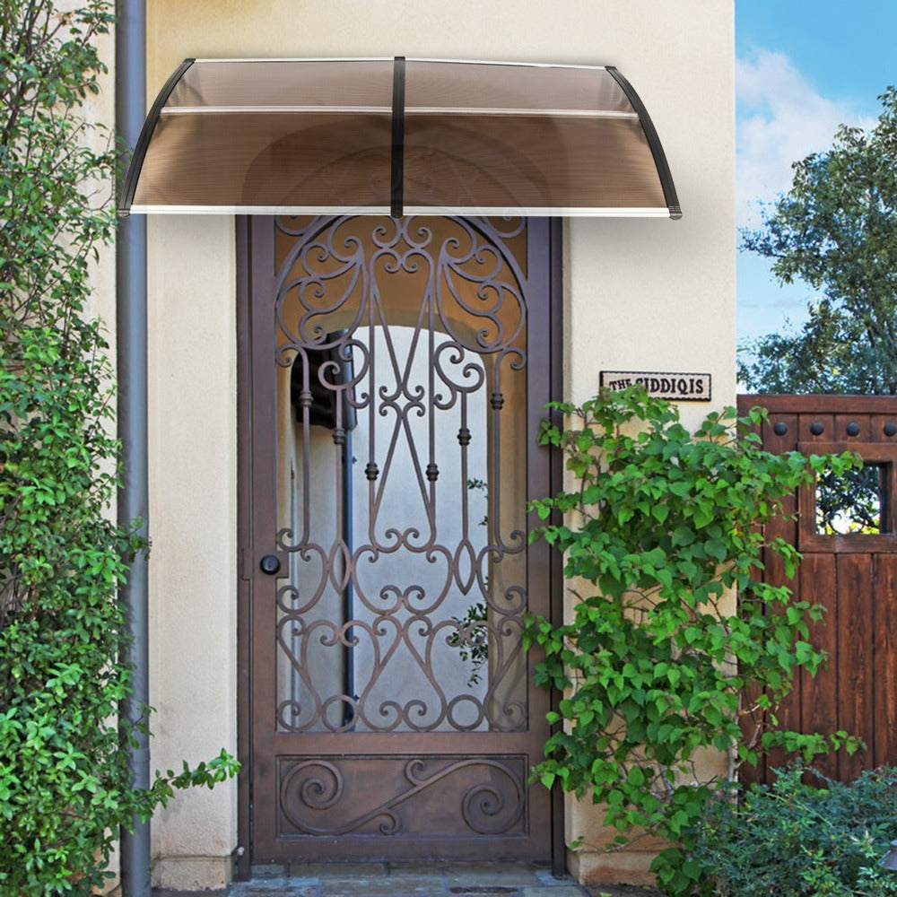 Auvent de porte 80x38in avec panneau en polycarbonate brun et support noir