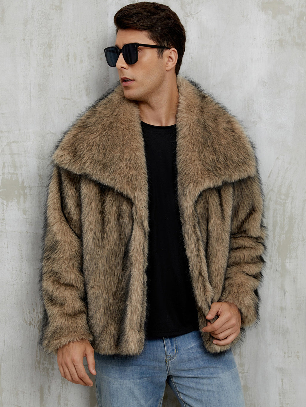 Veste en fausse fourrure de style Lapel pour homme