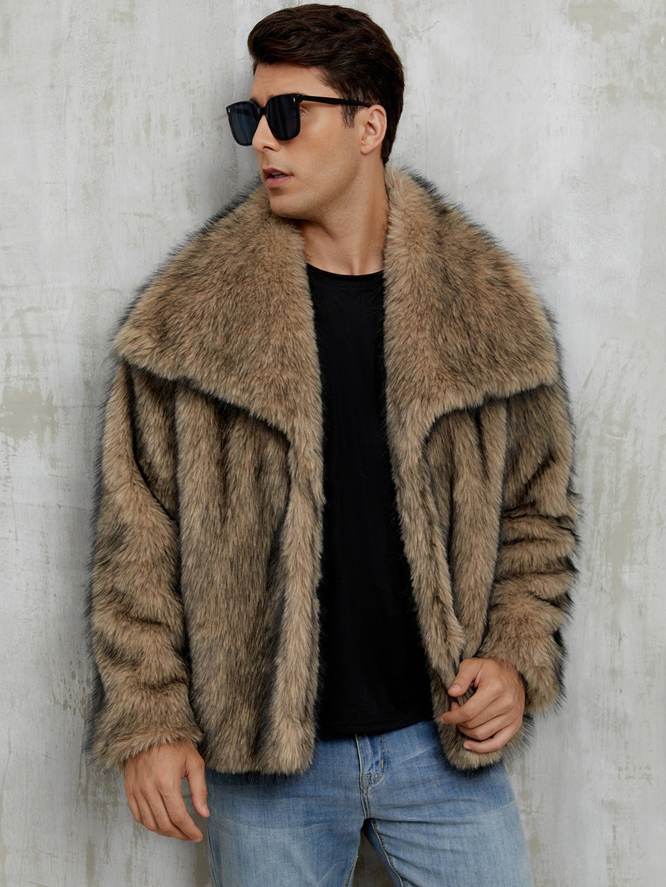 Veste en fausse fourrure de style Lapel pour homme