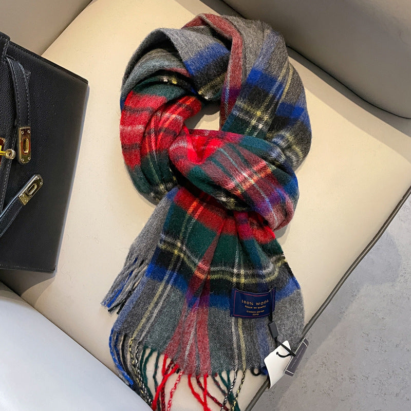 Écharpe de laine Homme d'hiver rouge style Fruit gris vert