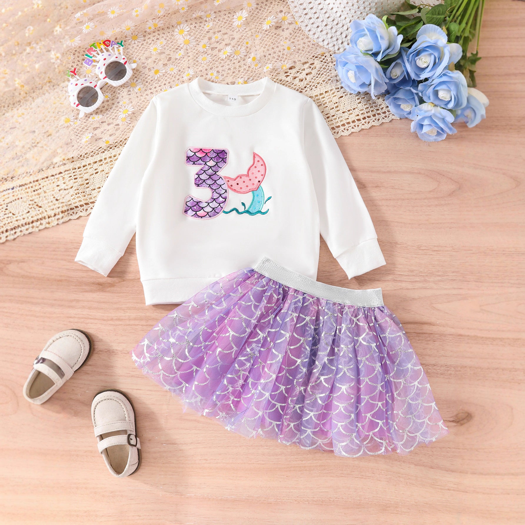 Robe Tutu violet et accessoires pour cheveux à trois pièces