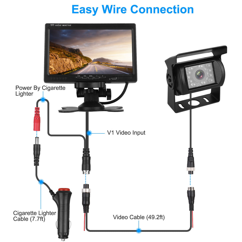 Caméra de sauvegarde d'écran 1Pc 7In Kit de moniteur de vision arrière du véhicule IP67