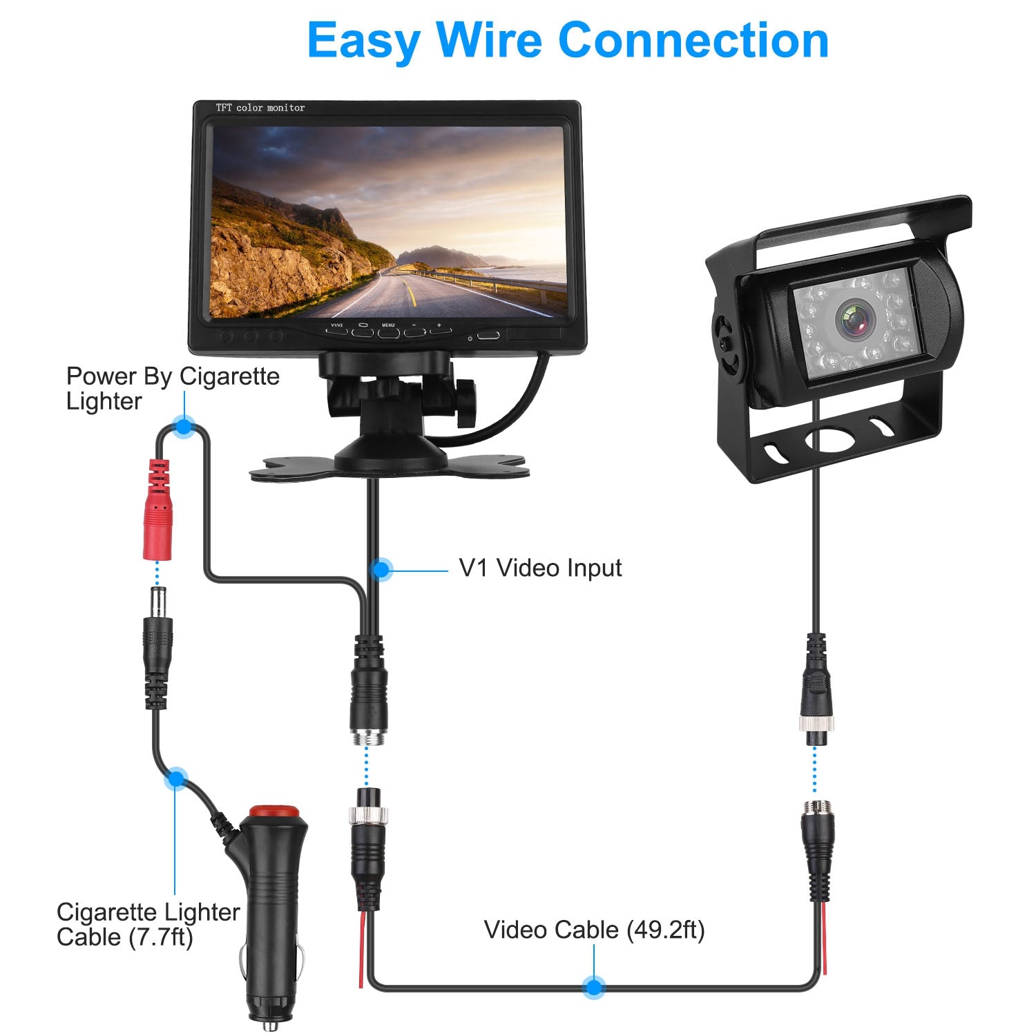 Caméra de sauvegarde d'écran 1Pc 7In Kit de moniteur de vision arrière du véhicule IP67