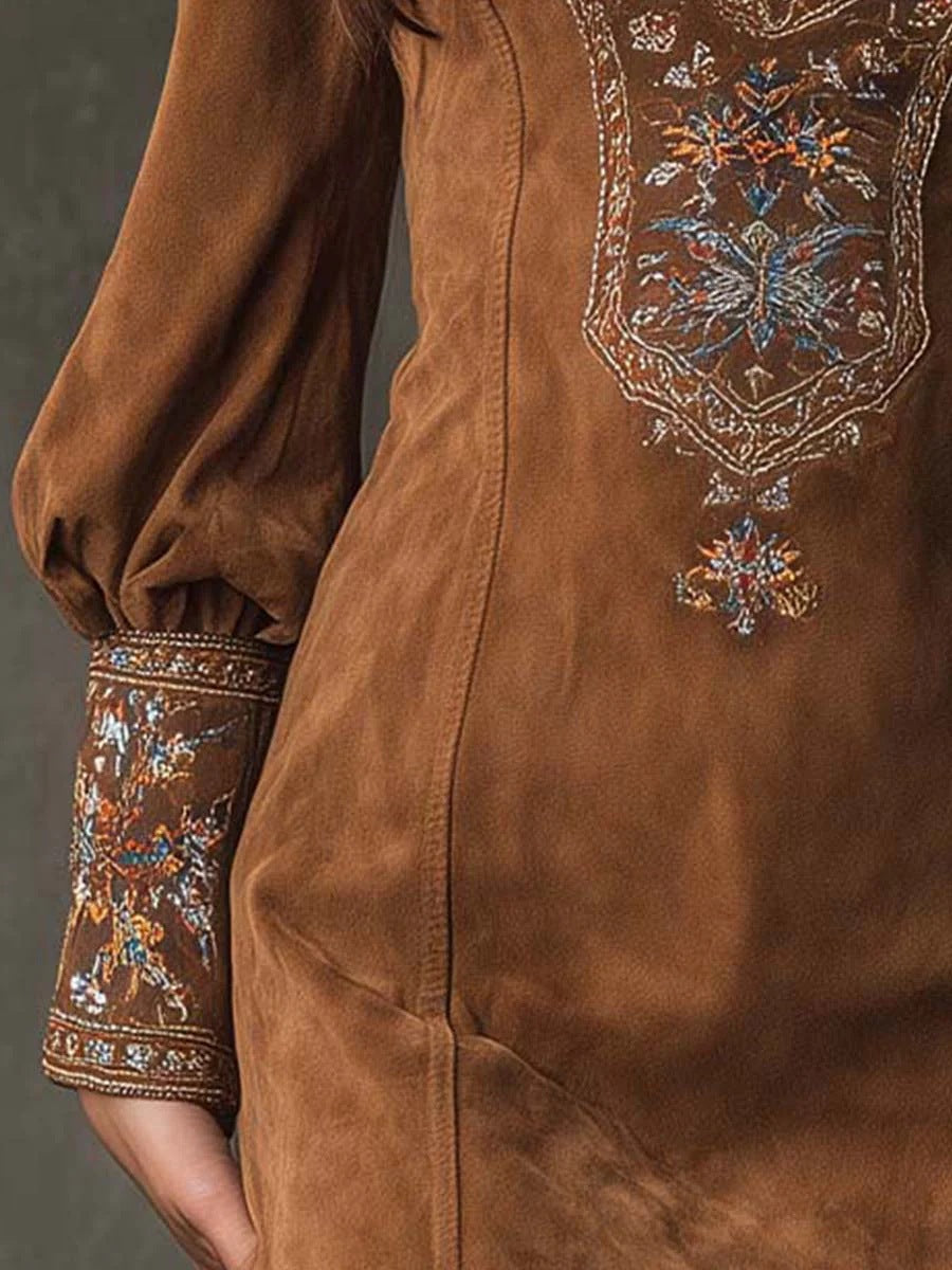 Printemps Été Européen et Américaines Manche Long V Col Robe Sexy Brodée Dres