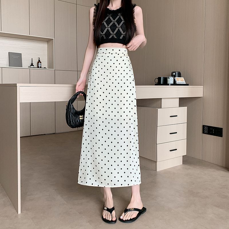 Plus-size Summer Polka-dot Jupe haute taille A-line