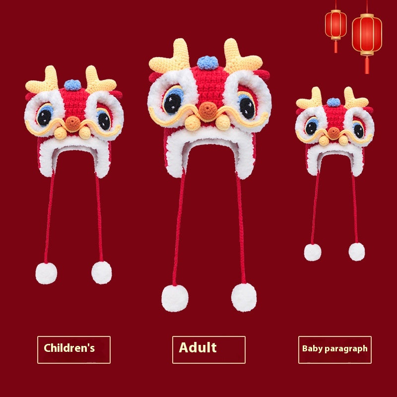 Dragon Année Chapeau rouge chinois tricoté Tigre Tête Chapeau bébé chinois Année célébration Joyous Xi