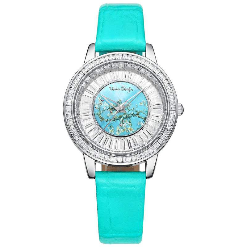 Van Gogh montre à quartz pour femme 3D imprimé peinture à l'huile Cadran complet Zirconium bracelet en cuir Se