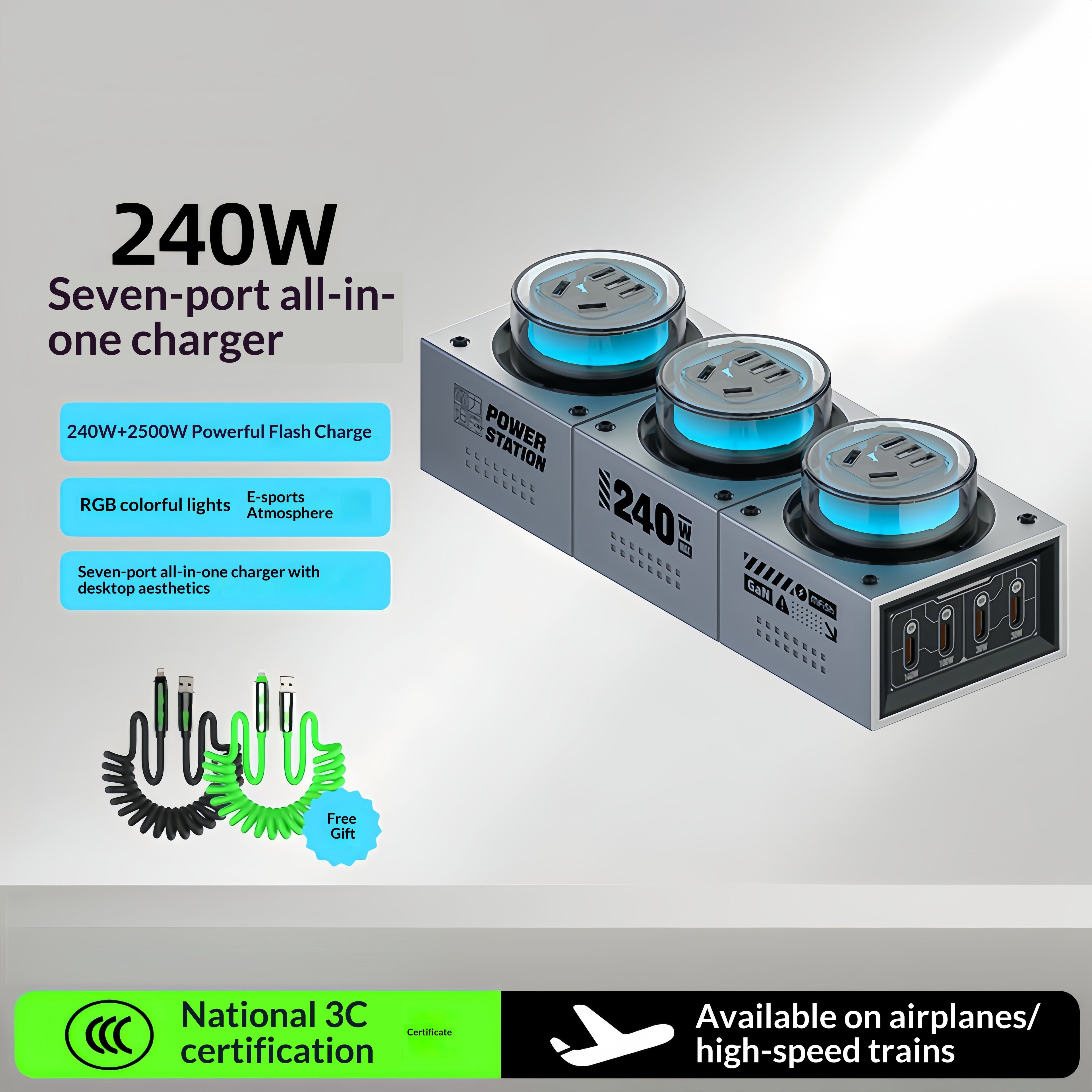 Charging Station Power Tank 240W GaN Desktop Power Strip